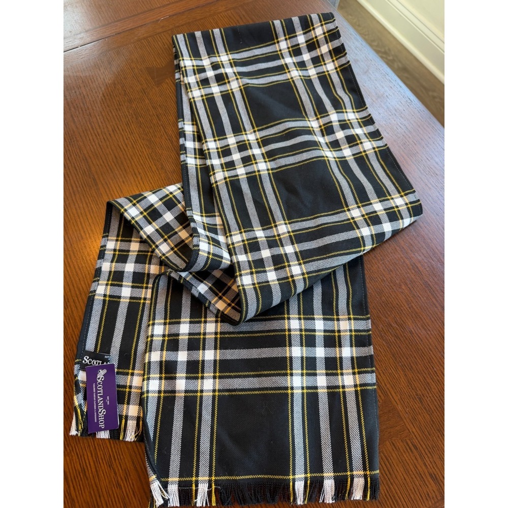 Scotland Shop 100% Wool Black Yellow Plaid Scarf Extra Long 10oz NWT